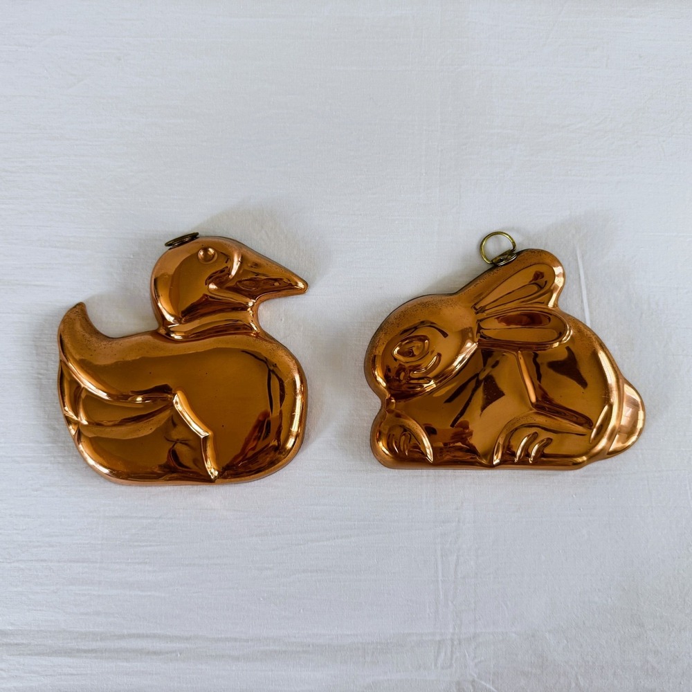 Adorable Copper Wall Hangings Duck and Bunny Made in Korea